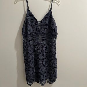 Crochet Lace Navy AQUA navy/baby blue Mini dress